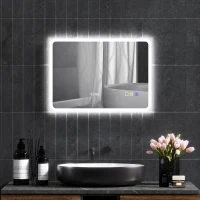 HOMCOM Espejo de Baño con Luz LED 70x50 cm con Bluetooth 3 Colores de Luz Reloj Digital Función Antivaho Función de Memoria(m-10)