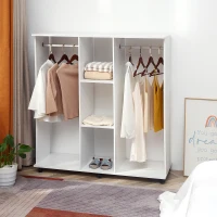 HOMCOM Armario para Ropa con Barra Estantes Abiertos Organizador para Colgar Ropa de Dormitorio 120x40x128 cm Blanco(m-10)