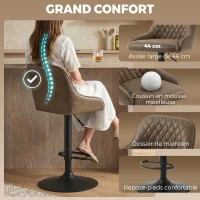 HOMCOM Lot de 2 Tabourets de Bar, Tabourets Hauts Cuisine avec Siège Pivotant et Hauteur Réglable, Marron Foncé(m-4)
