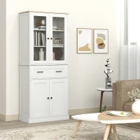 HOMCOM Küchenschrank, Buffet, Acrylfront, Schubladen, 76 x 40 x 182,5 cm, Cremeweiß(m-8)