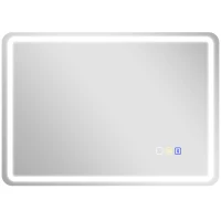 HOMCOM Badkamerspiegel met LED-verlichting, Anti-condensfunctie, Instelbare Kleuren (3 opties), 70 x 90 cm, Zilver(m-1)