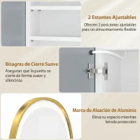 HOMCOM Armario de Baño con Espejo y Luces LED de 3 Colores Armario de Pared Ovalado con Función Memoria y Antivaho Dorado(m-7)