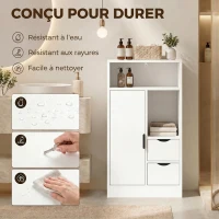 HOMCOM Meuble de salle de bain, meuble de rangement étroit avec 2 tiroirs, compartiments ouverts, 50x25x100cm, blanc(m-7)