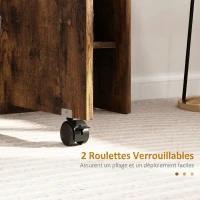 HOMCOM Table à Manger Pliante Mobile sur Roulettes, 2 Plateaux Rabattables, 2 Étagères Intégrées, 140x80x74cm, Brun Rustique(m-6)