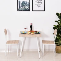 HOMCOM 3-delige eetset zitgroep eettafelset houten tafel MDF + metaal natuurlijke houtnerf + wit met 1 tafel + 2 stoelen | Aosom.de(m-2)