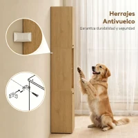 HOMCOM Armario de Baño Alto de 6 Niveles con 2 Puertas Estante de Vidrio Templado Estantes Ajustables 40x31x182 cm Roble(m-6)