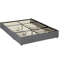 HOMCOM Cama Doble 140x190 cm Somier con 3 Cajones y Estructura de Metal Carga 363 kg Gris(m-1)