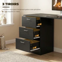 HOMCOM Bureau d'ordinateur avec 3 tiroirs et 3 étagères ouvertes, 120x49x72cm, bureau avec rangement réversible, style moderne, table informatique pour chambre, petit espace, télétravail, noir(m-5)