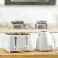 HOMCOM 1.7L 3000W Fast Boil Kettle & 4 Slice Toaster Set, Kettle and Toaster Set with 7 Browning Controls, Crumb Tray, White(m-2)