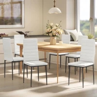 HOMCOM Conjunto de 6 Cadeiras de Sala de Jantar Estofadas em Linho com Pernas em Metal Cadeiras Modernas para Cozinha Quarto Suporta até 120 kg 41x50x97 cm Branco(m-10)