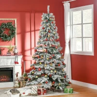 HOMCOM Árbol de Navidad 225 cm Árbol de Navidad Artificial Nevado con 1083 Ramas y Soporte de Metal Árbol de Navideño para Salón Verde y Blanco(m-10)
