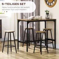 HOMCOM 5-delig. Bartafelset met industrieel design, 1 bartafel, 4 barkrukken, bankstel, aanrecht, zwart+bruin(m-4)