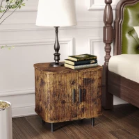 HOMCOM Nightstand with Sliding Doors and Metal Legs Rustic Brown(m-10)