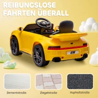AIYAPLAY Kinder Elektroauto, 12V Kinderauto met Afstandsbediening, soepele start, MP3-speler, LED-verlichting, Toeter, Energie-indicator, Geel(m-6)