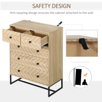 HOMCOM 5 Drawer Chest Sideboard Cabinet Storage Unit Bedroom Home Unique Zigzag Design w/ Black Metal Handles Anti Tip & Top(m-6)
