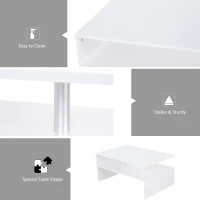 HOMCOM Coffee Table with Storage, 2-Tier Centre Table, Modern Living Room Table with Open Shelf and Aluminium Poles, White(m-4)