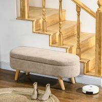 HOMCOM Panca Fondo Letto Imbottita con Spazio Portaoggetti a Scomparsa, in Legno e Poliestere, 110x40x43 cm, Beige(m-9)