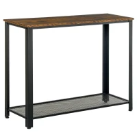 HOMCOM Industrial Console Table，Entryway Table w/Bottom Mesh Shelf Metal Frame Vintage Sofa Table for Hallway, Living Room, Rustic Brown(m-10)