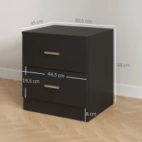 HOMCOM Mesita de Noche Moderna Mesilla de Noche Dormitorio con 2 Cajones para Salón Dormitorio 45x39,5x49 cm Negro(m-3)