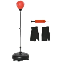HOMCOM Sac de box cu înălțime reglabilă, mănuși incluse, din PE și metal, 45x45x133-151 cm, roșu(m-12)