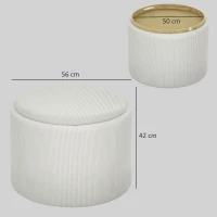 HOMCOM Opbergkruk met Ruimte, Rond, Voetensteun, Corduroy, MDF, Crèmewit(m-3)