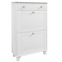 HOMCOM Scarpiera Salvaspazio Slim con 2 Ante a Ribalta, Scarpiera Ingresso con Ripiani Regolabili, Cassetto, Base Rialzata, Bianco(m-1)