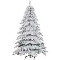 HOMCOM Árbol de Navidad Artificial Nevado 180 cm con 627 Ramas y Soporte de Metal Árbol de Navideño para Salón Verde y Blanco