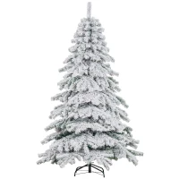 HOMCOM Árbol de Navidad Artificial Nevado 180 cm con 627 Ramas y Soporte de Metal Árbol de Navideño para Salón Verde y Blanco(m-1)