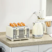 HOMCOM Waterkoker en Toaster Set, 1,7 L, 2200W, Strix Thermostaat, Filter, 4-Slice Toaster, 7 Instellingen voor Bruining, Kruimellade(m-2)