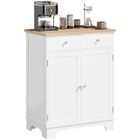 HOMCOM Sideboard, Tischplatte aus Kautschukholz, 2 Schubladen, versetzbarer Einlegeboden, weiß, 68 x 40,3 x 85cm(m-11)