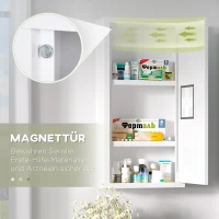 kleankin Medicijnkastje, 3 interne compartimenten, magnetische sluiting, kruissymbool, stalen behuizing, wit, 30 x 12 x 60 cm(m-6)