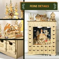HOMCOM Adventskalender om te vullen 24 lades vakjes kerstkalender met LED-lichtjes natuurhout 36 x 9 x 52 cm(m-6)