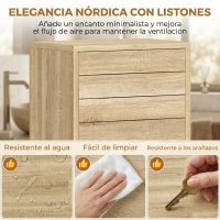 HOMCOM Armario Alto para Baño con Estantes Ajustables Puertas de Lamas Apertura por Presión 34x23x170 cm Natural(m-8)