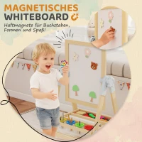 AIYAPLAY Kinderezel van hout, dubbelzijdig whiteboard en krijtbord, in hoogte verstelbaar staand bord met papierrol, opberglade, natuur(m-7)