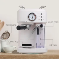 HOMCOM 5Pc Coffee Machine, Espresso & Cappuccino & Latte Maker with Milk Frothing Steamer, 1.5L Removable Water Tank, 2 Cups, 1250W(m-13)