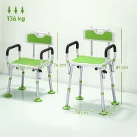 HOMCOM EVA Padded Shower Chair for the Elderly and Disabled, Height Adjustable Shower Stool with Back and Arms, 4 Suction Foot Pads, Green(m-3)
