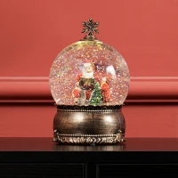 HOMCOM Bola de Nieve Navidad con Música y Luces Escena de Papá Noel y Niño para Decoración Navideña Regalo de Fiesta Bronce(m-11)