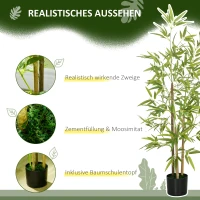HOMCOM Kunstbamboe Boom Set van 2, 3 Stammen, Onderhoudsarm, 120 cm, Met Cementpot, Groen(m-5)