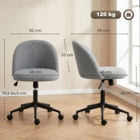 HOMCOM Chaise de Bureau Pivotante en Fourrure Teddy, Hauteur Réglable, Roulettes, Mousse Haute Résilience, Gris(m-3)