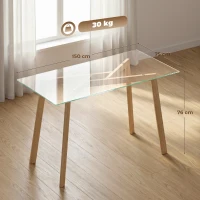 HOMCOM Mesa de Comedor Rectangular Moderna para 6 Personas Superficie de Vidrio Templado 150x75x76 cm Transparente(m-3)