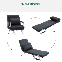 HOMCOM 3-in-1 slaapbank, logeerbed, fauteuil inclusief kussens, zwart(m-5)