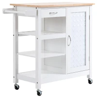 HOMCOM Carro de Cocina con Ruedas Carrito de Servicio con Cajón Armario Balda Interior Ajustable y 3 Estantes Abiertos para Comedor Restaurante 92x40x84 cm Blanco(m-12)