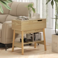HOMCOM Măsuță de cafea în stil Boho cu raft ascuns și raft deschis, din MDF, 30x60x60,5 cm, culoare lemn(m-10)