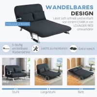 HOMCOM Slaapbank, 5-voudig verstelbaar, suède-imitatie, stalen frame, incl. kussens, zwart(m-4)