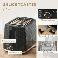 HOMCOM 1.7L 3000W Fast Boil Kettle & 2 Slice Toaster Set, Kettle and Toaster Set with Auto Shut Off, Browning Controls, Black(m-5)