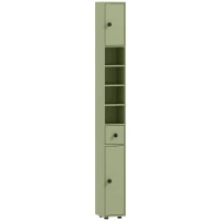 kleankin Colonne de rangement armoire haute pour salle de bain 1 tiroir 4 étagères réglables et 2 placards 20 x 20 x 180 cm vert(m-1)