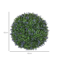 HOMCOM Set van 2 kunstmatige bolvormige planten, UV-bestendig, Kunstplanten voor Binnen- en Buitengebruik, 42 cm, Groen+Paars(m-3)