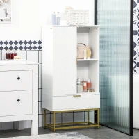 kleankin Mobiletto Bagno Moderno con Armadietto, Cassetto e Mensola Regolabile, 60x30x120cm, Bianco(m-10)