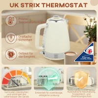 HOMCOM Waterkoker en Toaster Set, 1,7 L, 2200W, Strix Thermostaat, Filter, 4-Slice Toaster, 7 Instellingen voor Bruining, Kruimellade(m-5)