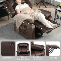 HOMCOM Opsta-fauteuil met massagefunctie en lendenverwarming, relaxfauteuil met afstandsbedieningen en zijzakken, bruin(m-8)
